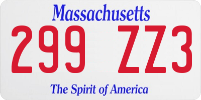 MA license plate 299ZZ3