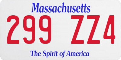 MA license plate 299ZZ4