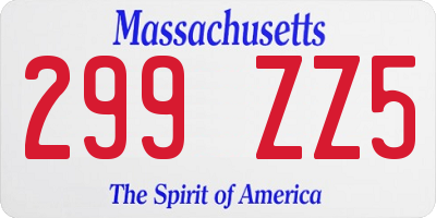 MA license plate 299ZZ5