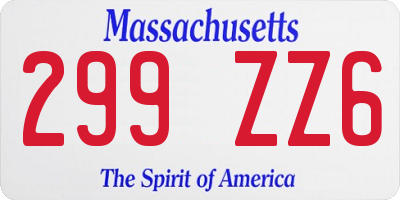 MA license plate 299ZZ6
