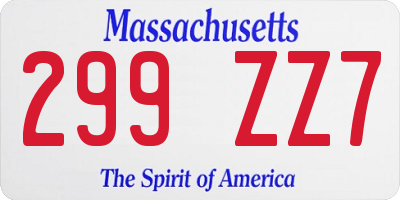MA license plate 299ZZ7