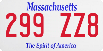 MA license plate 299ZZ8