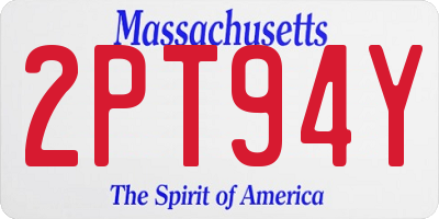 MA license plate 2PT94Y