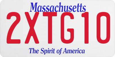 MA license plate 2XTG10