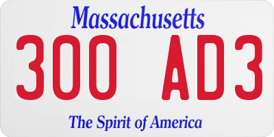 MA license plate 300AD3
