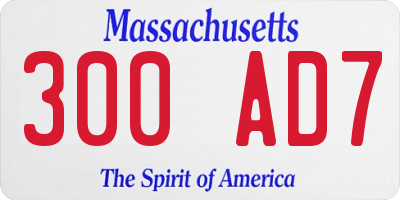MA license plate 300AD7