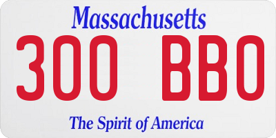MA license plate 300BB0