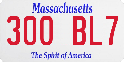 MA license plate 300BL7