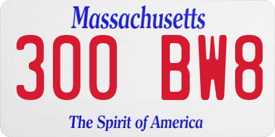 MA license plate 300BW8