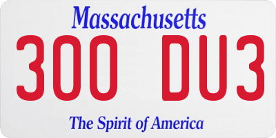 MA license plate 300DU3