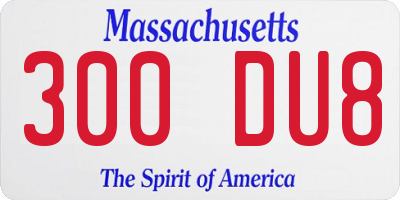 MA license plate 300DU8