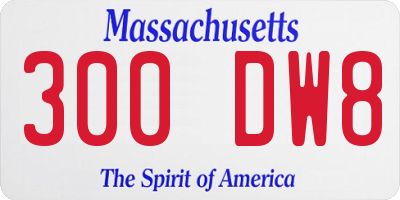 MA license plate 300DW8