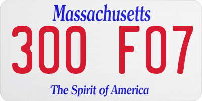 MA license plate 300FO7