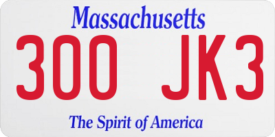 MA license plate 300JK3