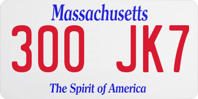 MA license plate 300JK7