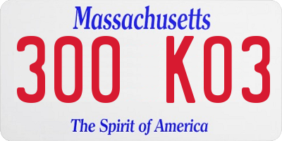 MA license plate 300KO3