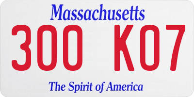 MA license plate 300KO7