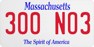 MA license plate 300NO3