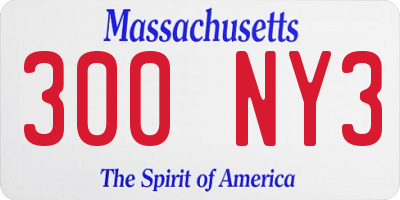 MA license plate 300NY3