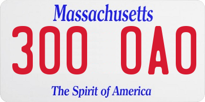 MA license plate 300OA0