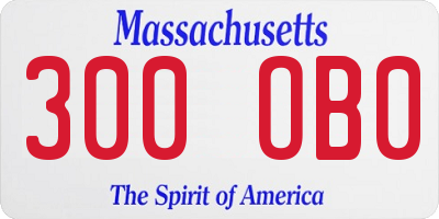 MA license plate 300OB0
