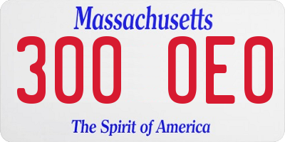 MA license plate 300OE0