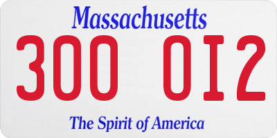 MA license plate 300OI2