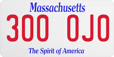 MA license plate 300OJ0