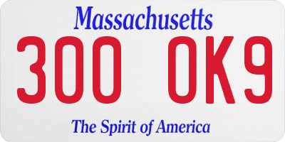 MA license plate 300OK9