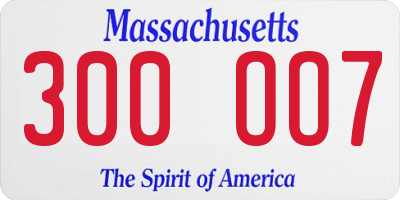 MA license plate 300OO7