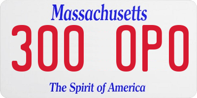 MA license plate 300OP0