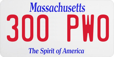 MA license plate 300PW0