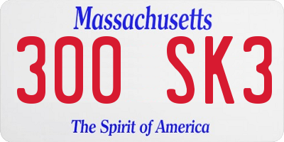 MA license plate 300SK3