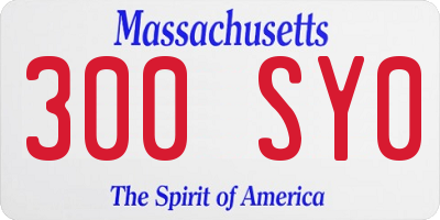 MA license plate 300SY0