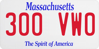 MA license plate 300VW0