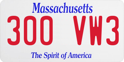 MA license plate 300VW3