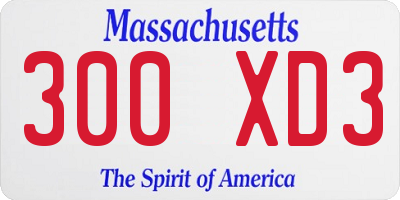 MA license plate 300XD3