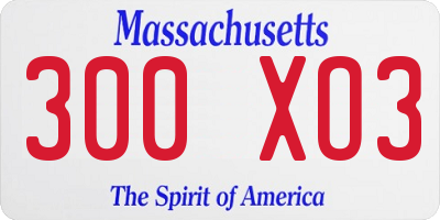MA license plate 300XO3