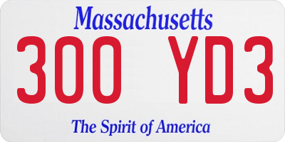 MA license plate 300YD3