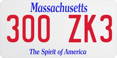 MA license plate 300ZK3