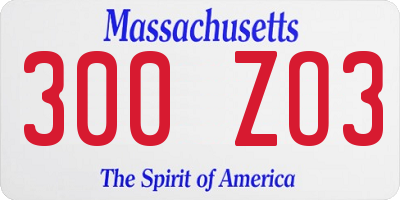 MA license plate 300ZO3