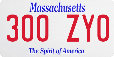 MA license plate 300ZY0