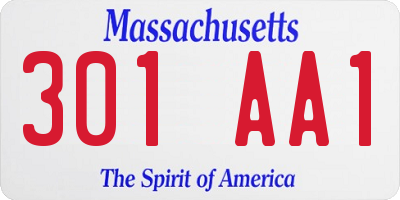 MA license plate 301AA1