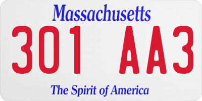 MA license plate 301AA3
