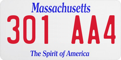 MA license plate 301AA4