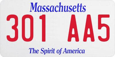 MA license plate 301AA5