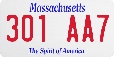 MA license plate 301AA7