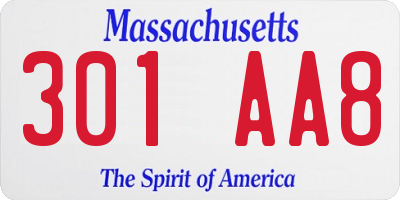 MA license plate 301AA8