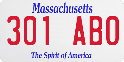 MA license plate 301AB0