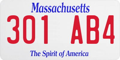MA license plate 301AB4